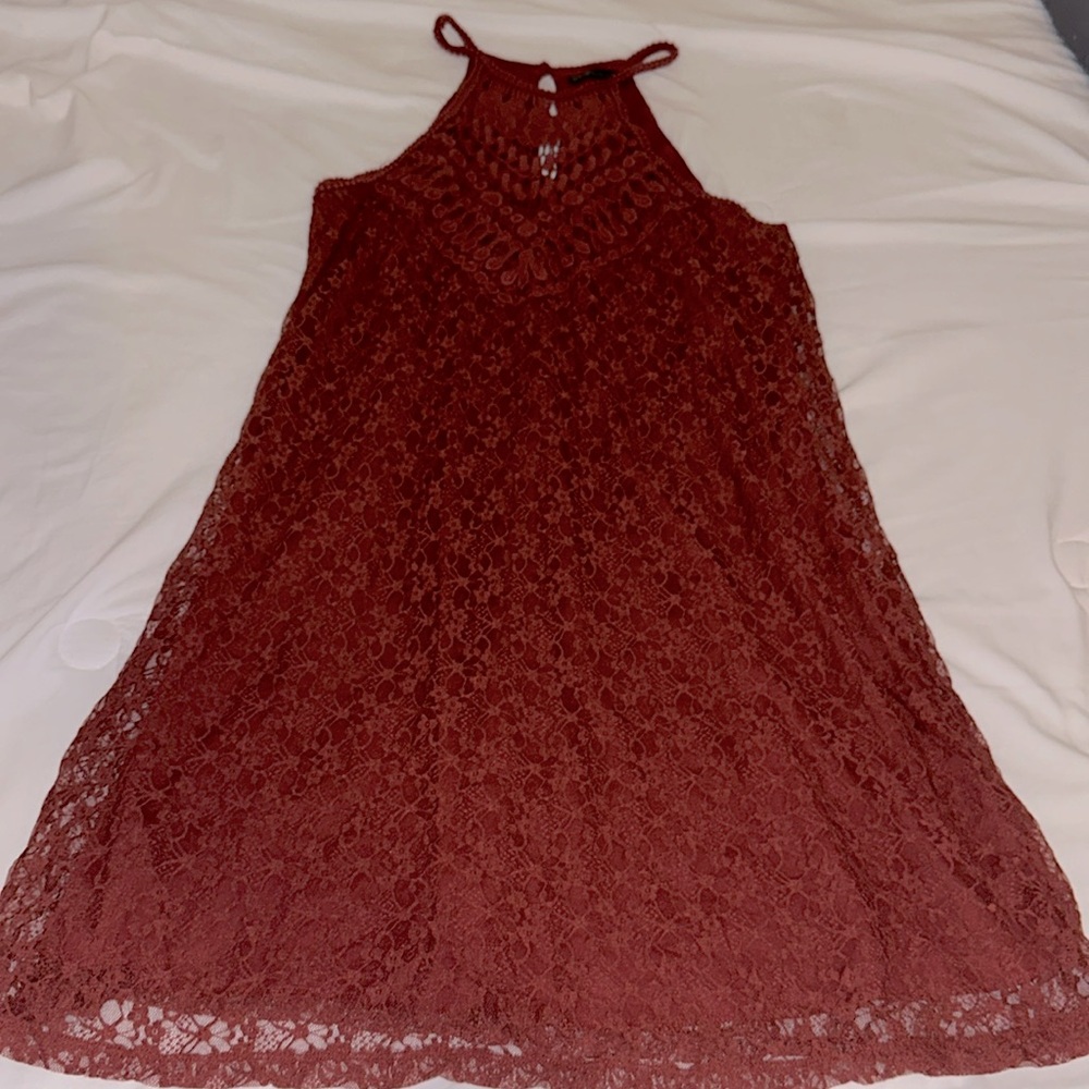 Maroon lace high neck dress size medium